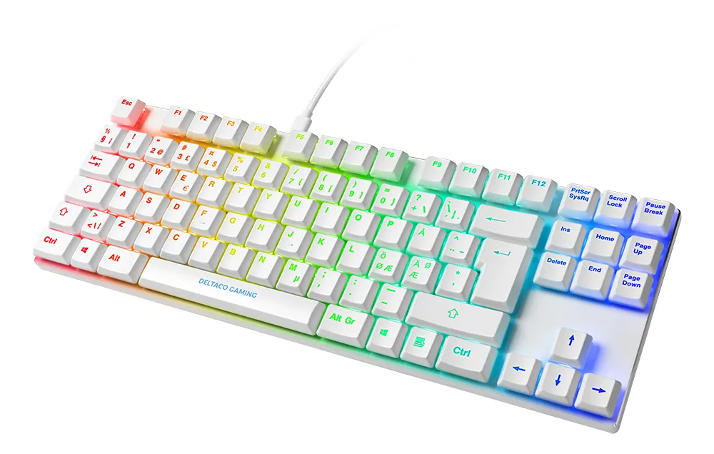 Deltaco Gaming White Line WK90B TKL RGB -pelin&auml;pp&auml;imist&ouml;, Content Brown, valkoinen