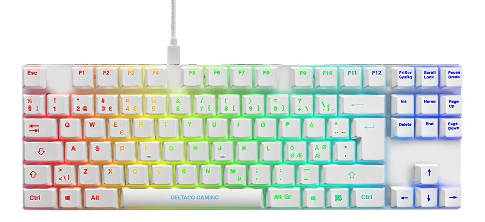 Deltaco Gaming White Line WK90B TKL RGB -pelin&auml;pp&auml;imist&ouml;, Content Brown, valkoinen
