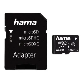 Hama 64 Gt MicroSDXC UHS-I U1 V10 Class 10 -muistikortti + SD-adapteri