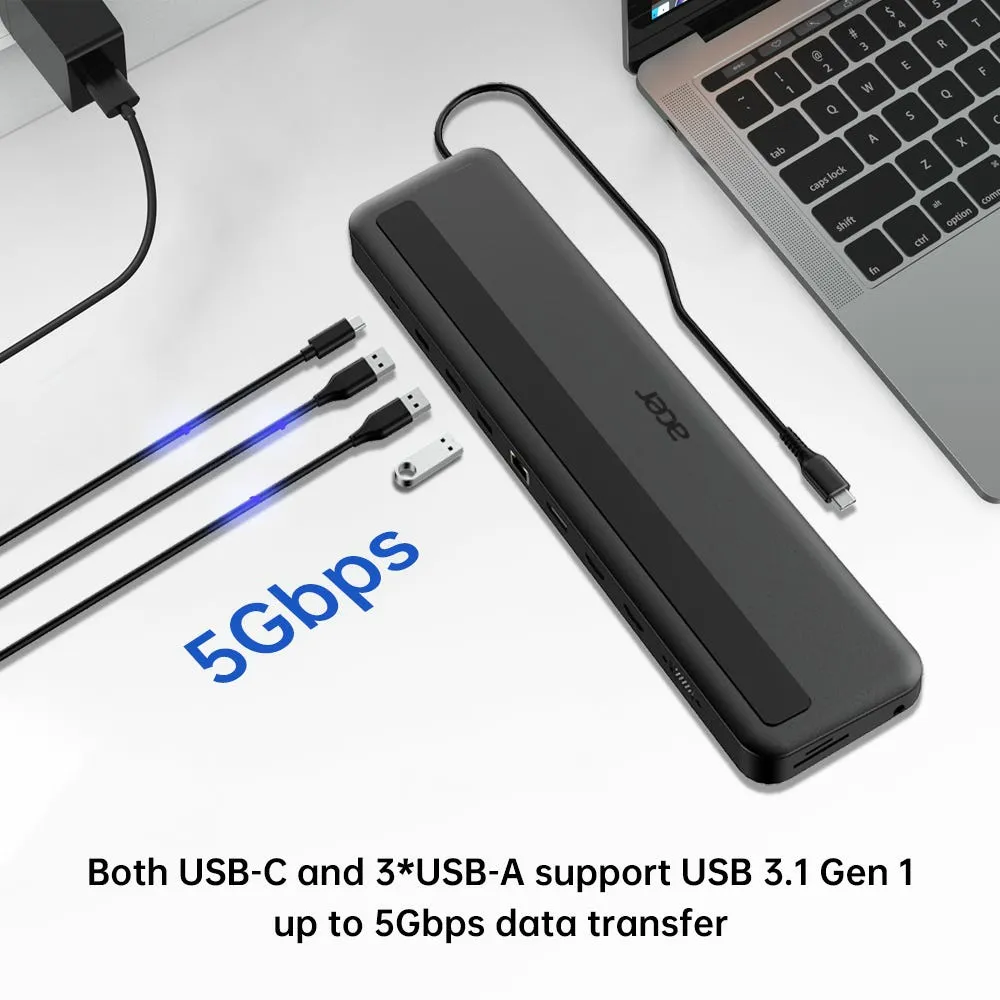 ACER 13IN1 TYPE C MINIDOCK: 3 X USB3 + 1 X USB C + SD/TF + 2 X HDMI + DP + RJ45 + USB C + 3.5MM AUDIO