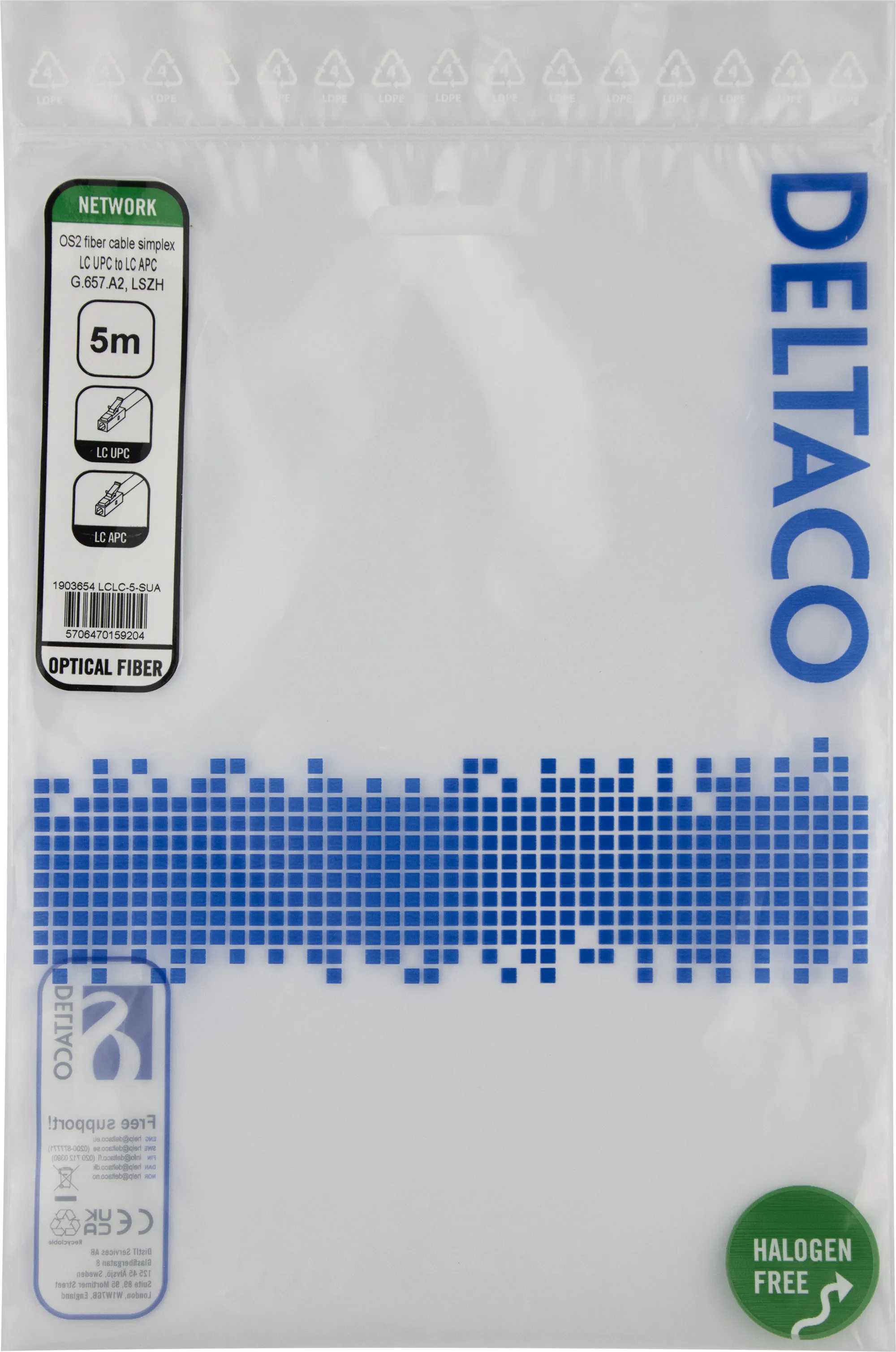 Deltaco OS2 LSZH LC-LC 5m -valokuitukaapeli, keltainen