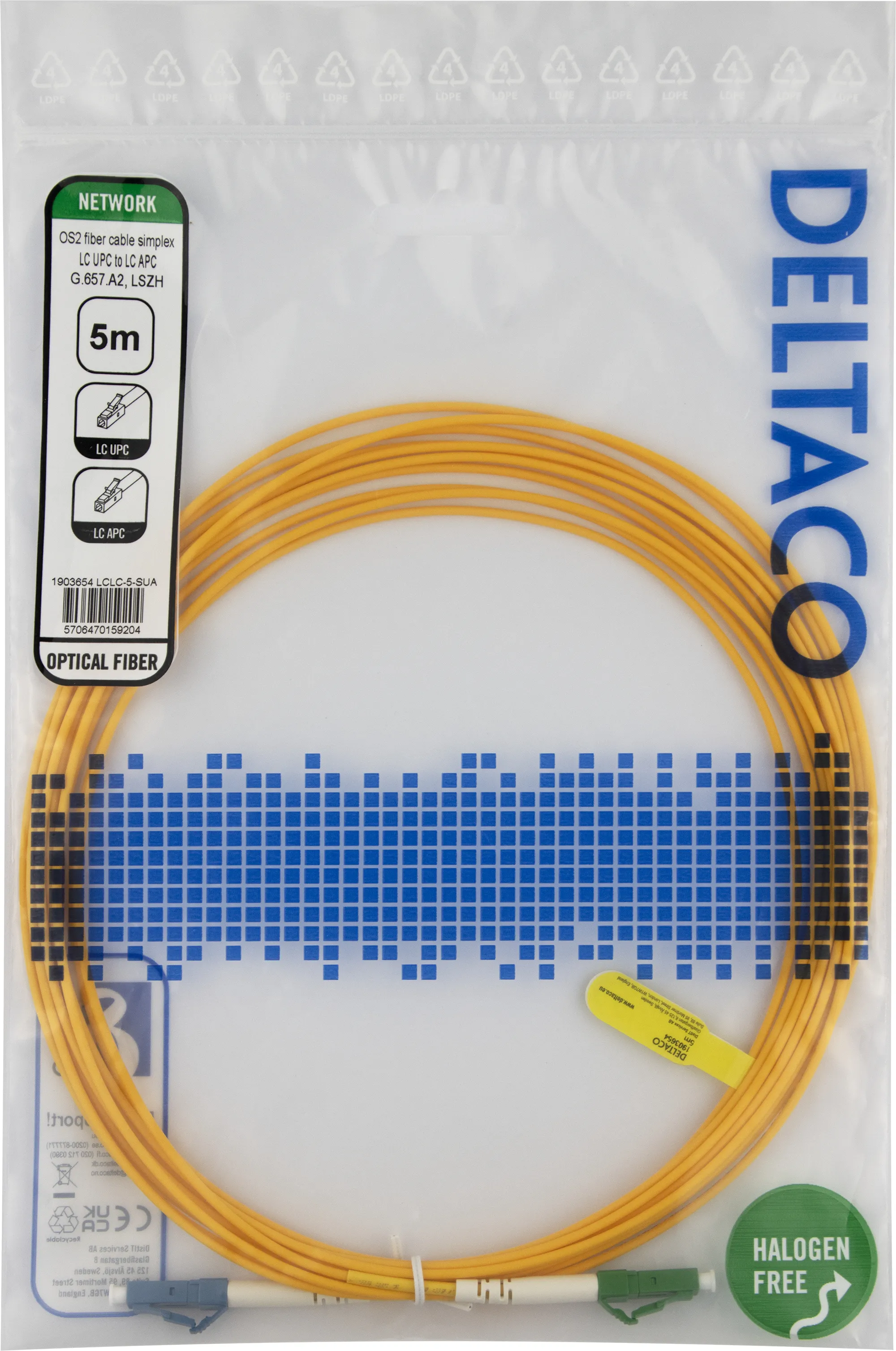 Deltaco OS2 LSZH LC-LC 5m -valokuitukaapeli, keltainen