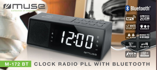 Muse M-172 DBT - klockradio, DAB+/FM/BT/Dual Alarm/NFC