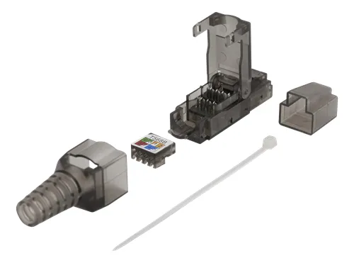 DELTACO RJ45 kontaktdon Cat6A, oskärmad, verktygsfri, grå
