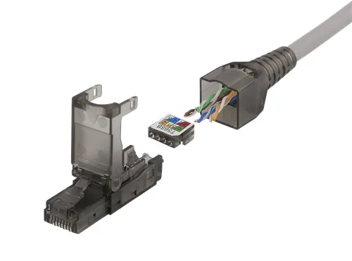 DELTACO RJ45 kontaktdon Cat6A, osk&auml;rmad, verktygsfri, gr&aring;