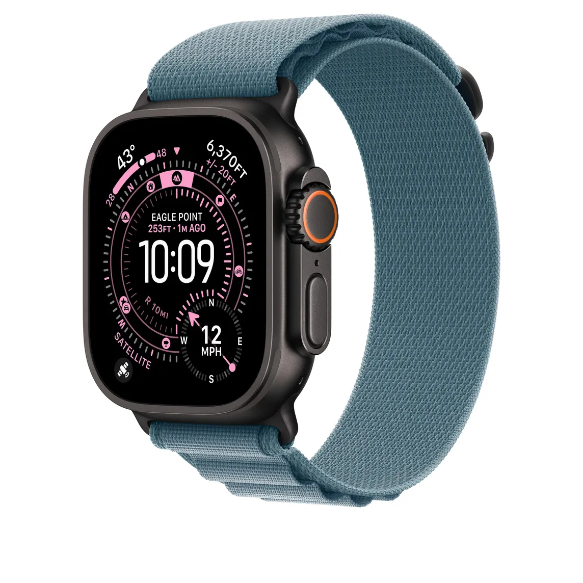 Apple Watch 49 mm Alpine Loop, Light Blue, Medium, Black Titanium Finish