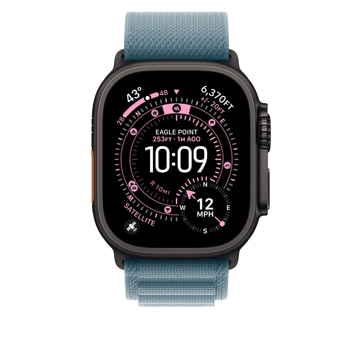 Apple Watch 49 mm Alpine Loop, Light Blue, Medium, Black Titanium Finish