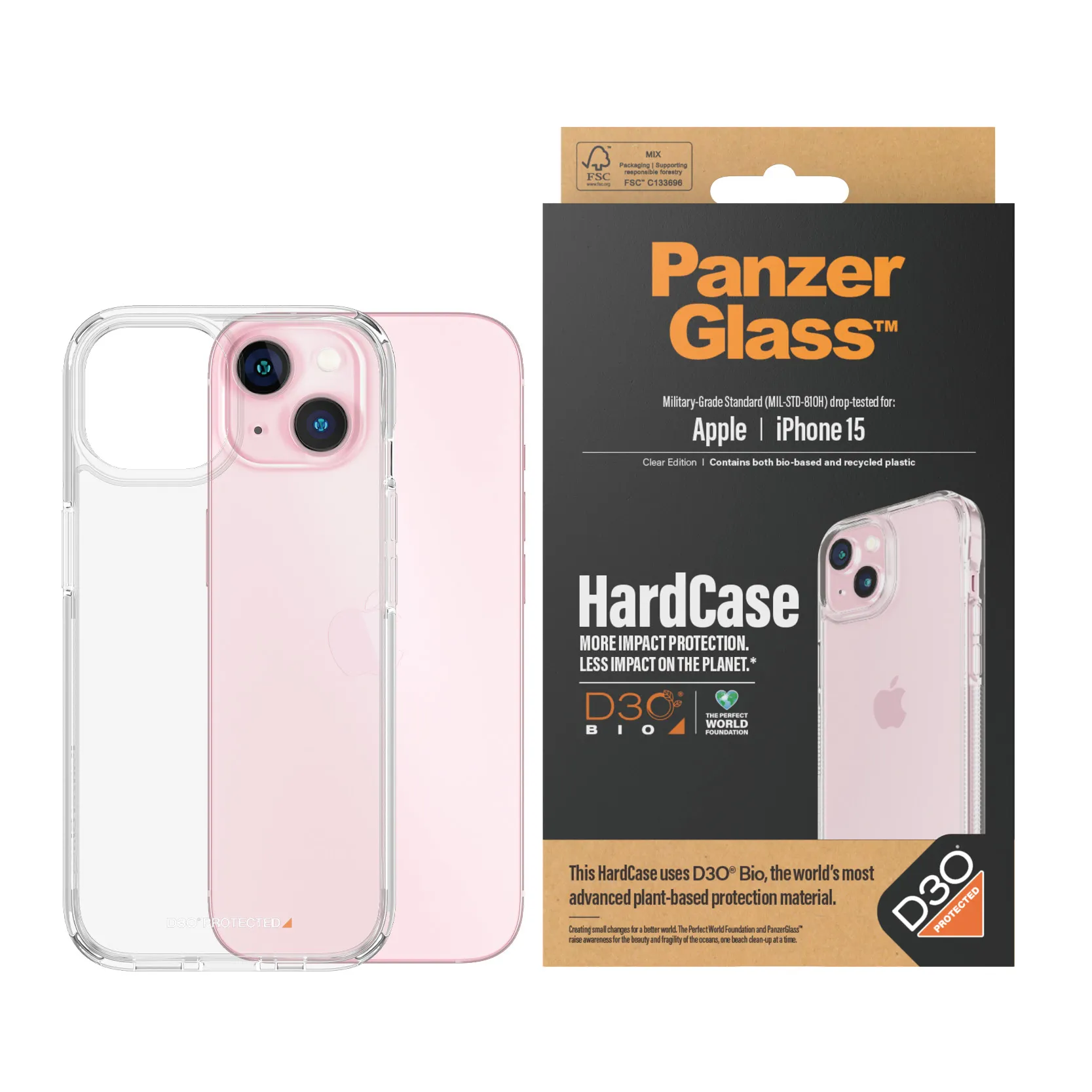PanzerGlass iPhone 15 HardCase -suojakuori, Läpinäkyvä