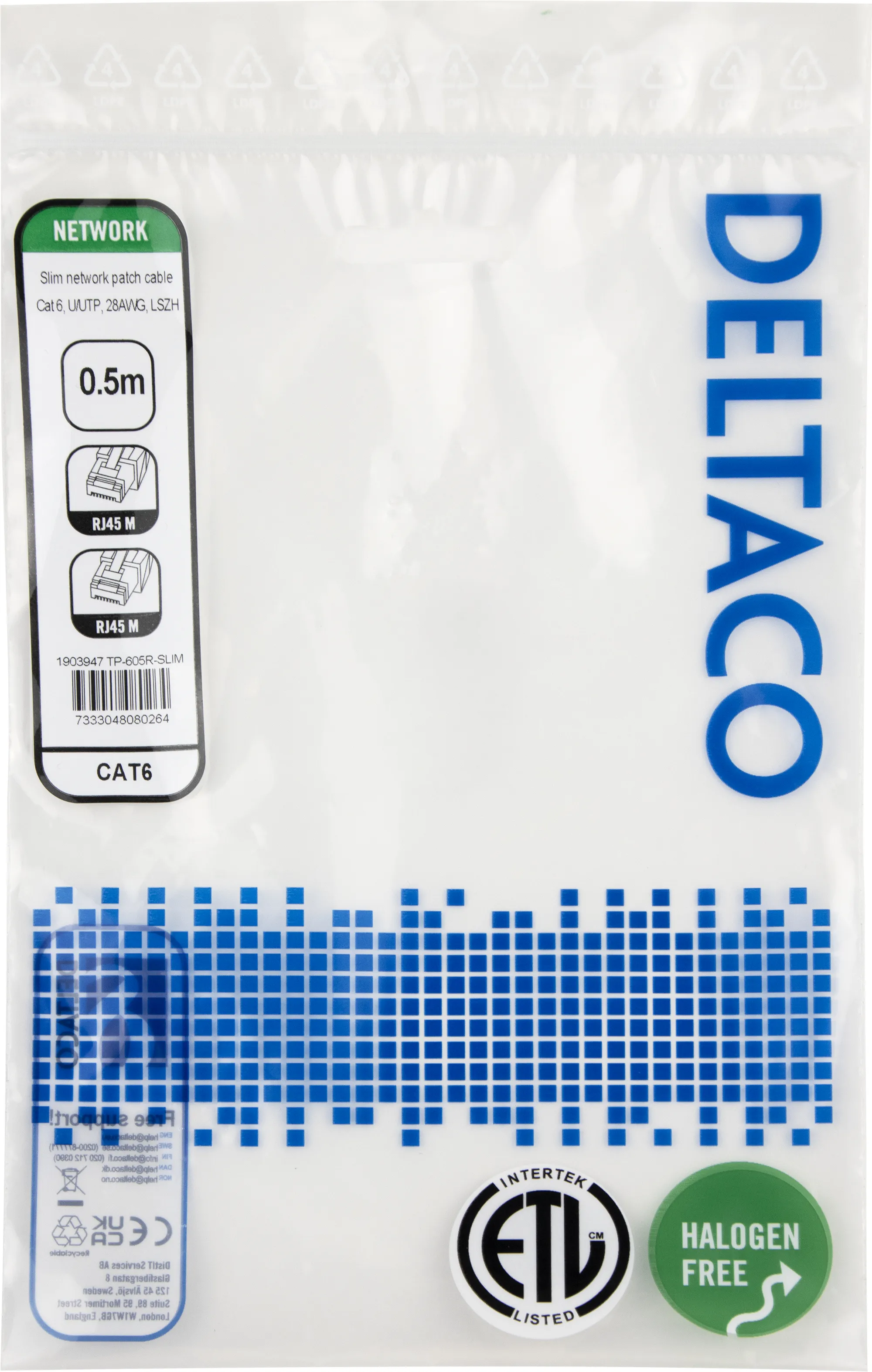 Deltaco Cat6 UTP RJ45 0.5m -verkkokaapeli, punainen