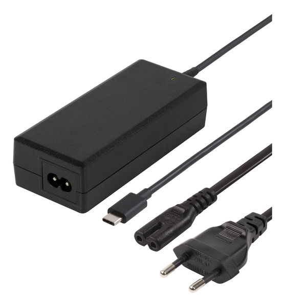 DELTACO 65W USB-C Laptopladdare, 2m, USB-C PD, svart