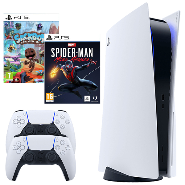 Bundle + Sony DualSense + Sony Playstation 5 Blu Ray HDD 825GB + Marvel's Spider-Man: Miles Morales + Sackboy: A Big Adventure