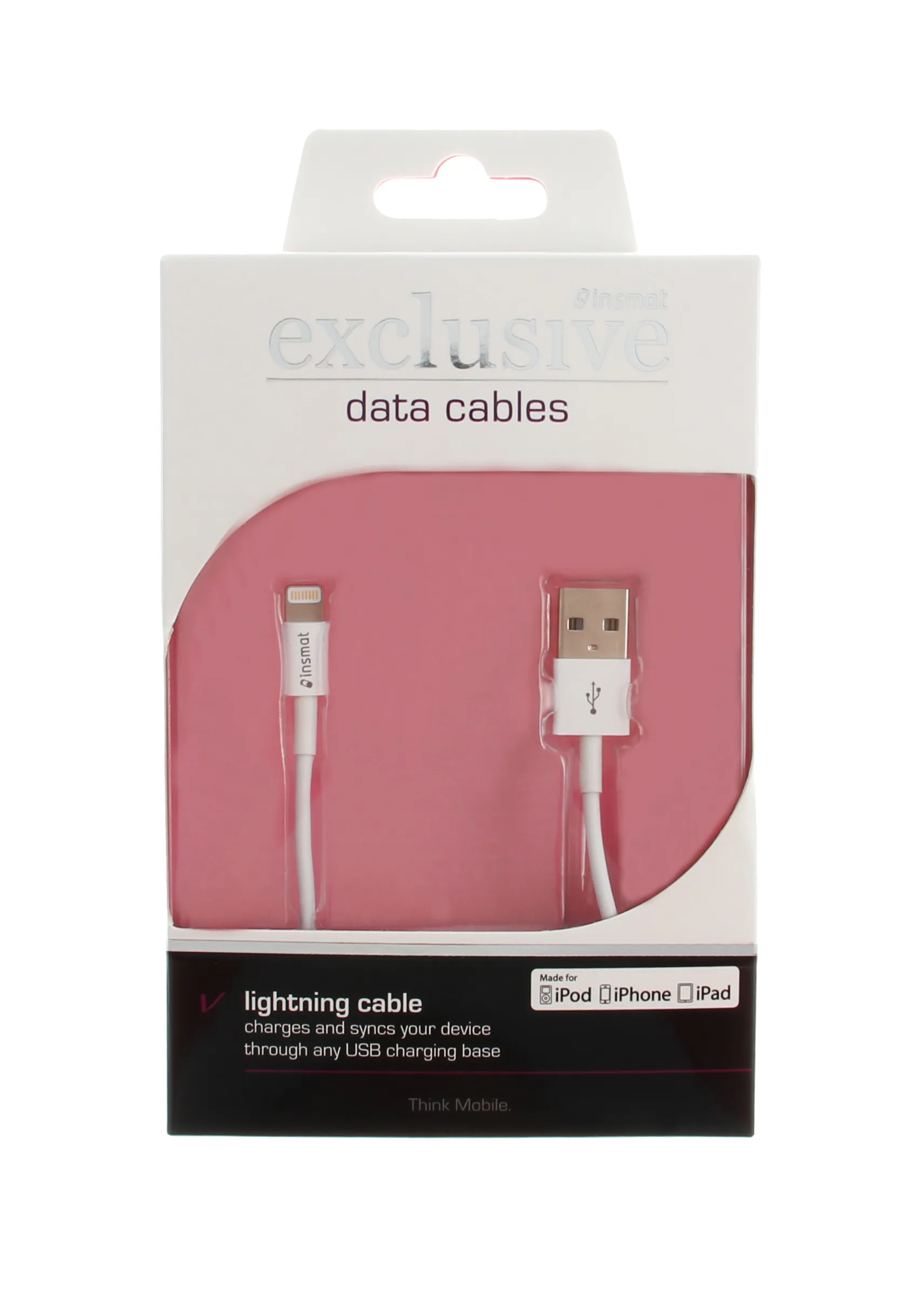 Insmat USB-A - Lightning -kaapeli, 1 m, Valkoinen