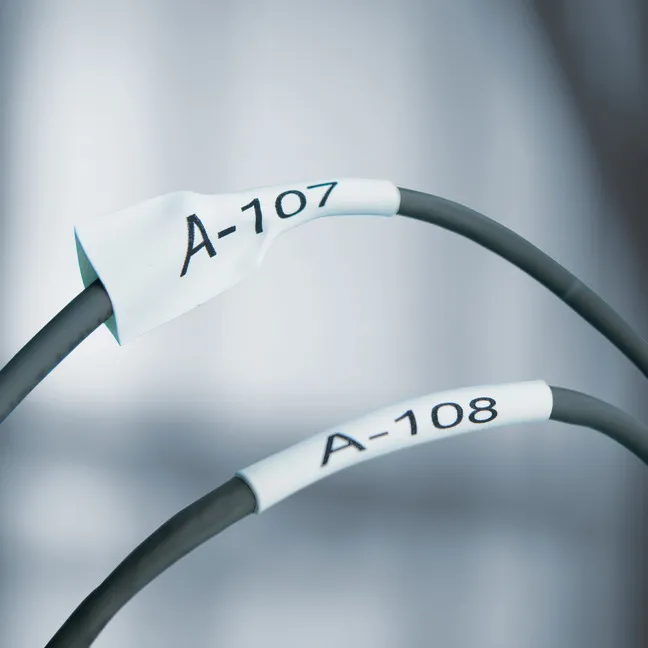 DYMO RhinoPRO m&auml;rkbar krympslang 12mm, svart p&aring; vitt, 1.5m rulle