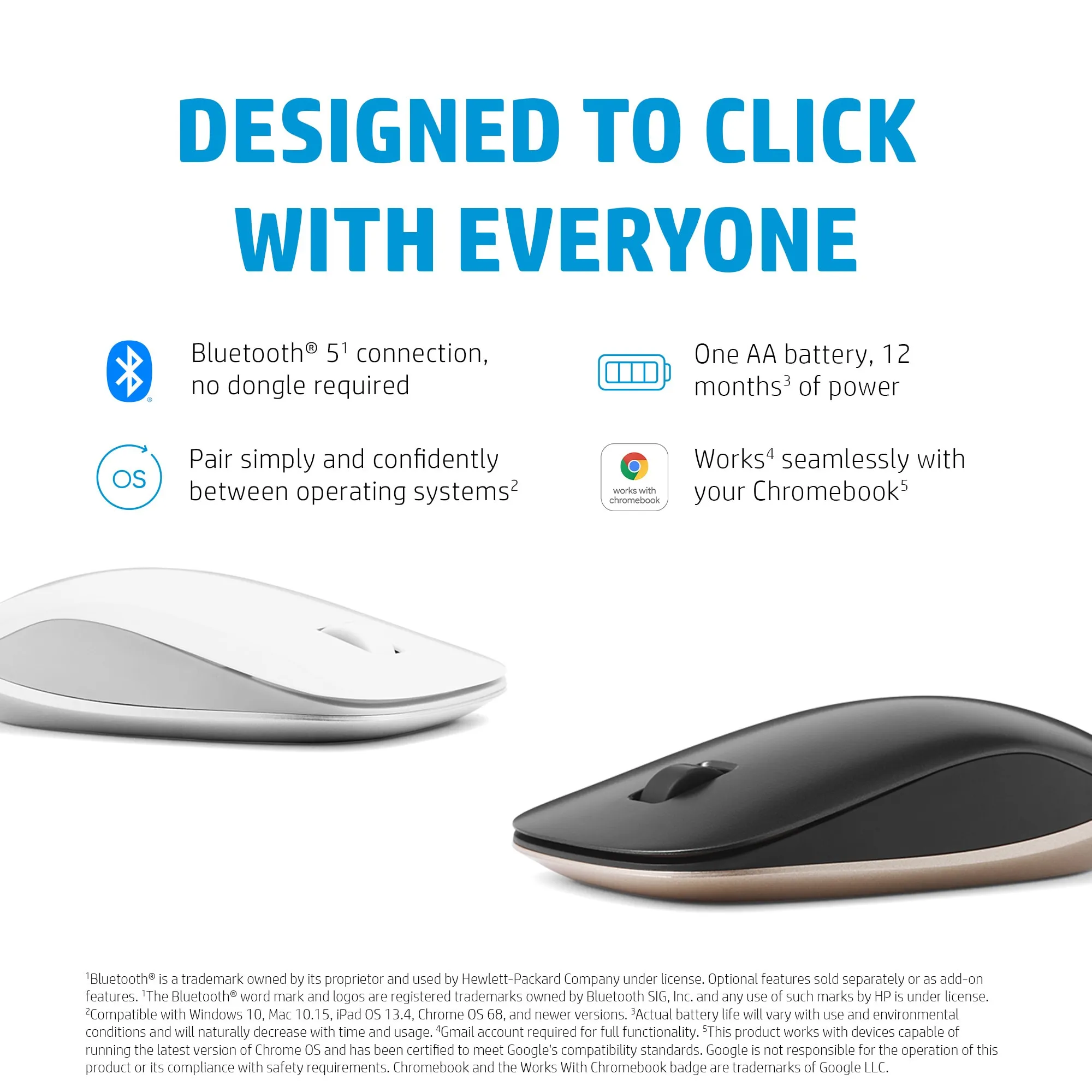 HP 410 Slim Silver Bluetooth Mouse -langaton hiiri, Musta, Hopea