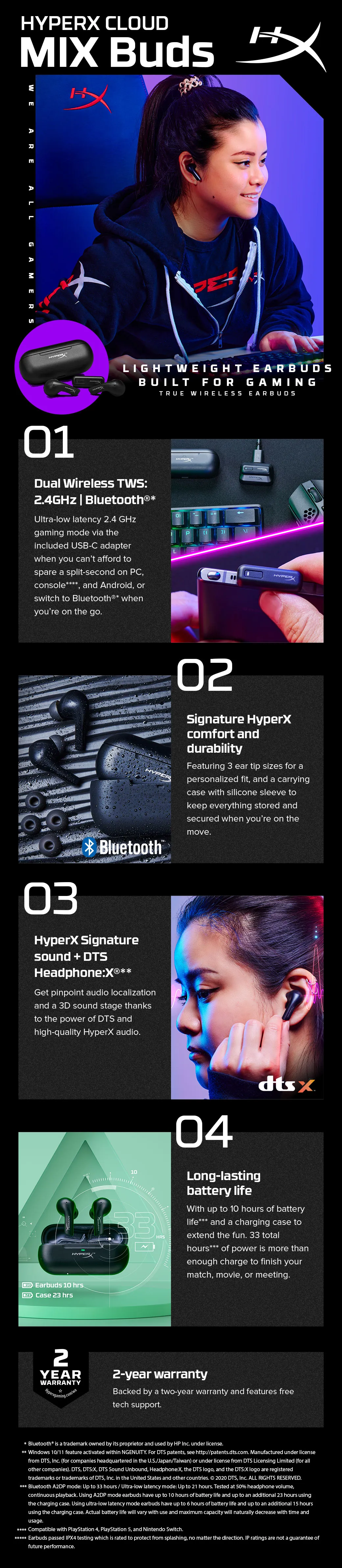 HyperX Cloud MIX Buds Bluetooth - wireless earbuds, black