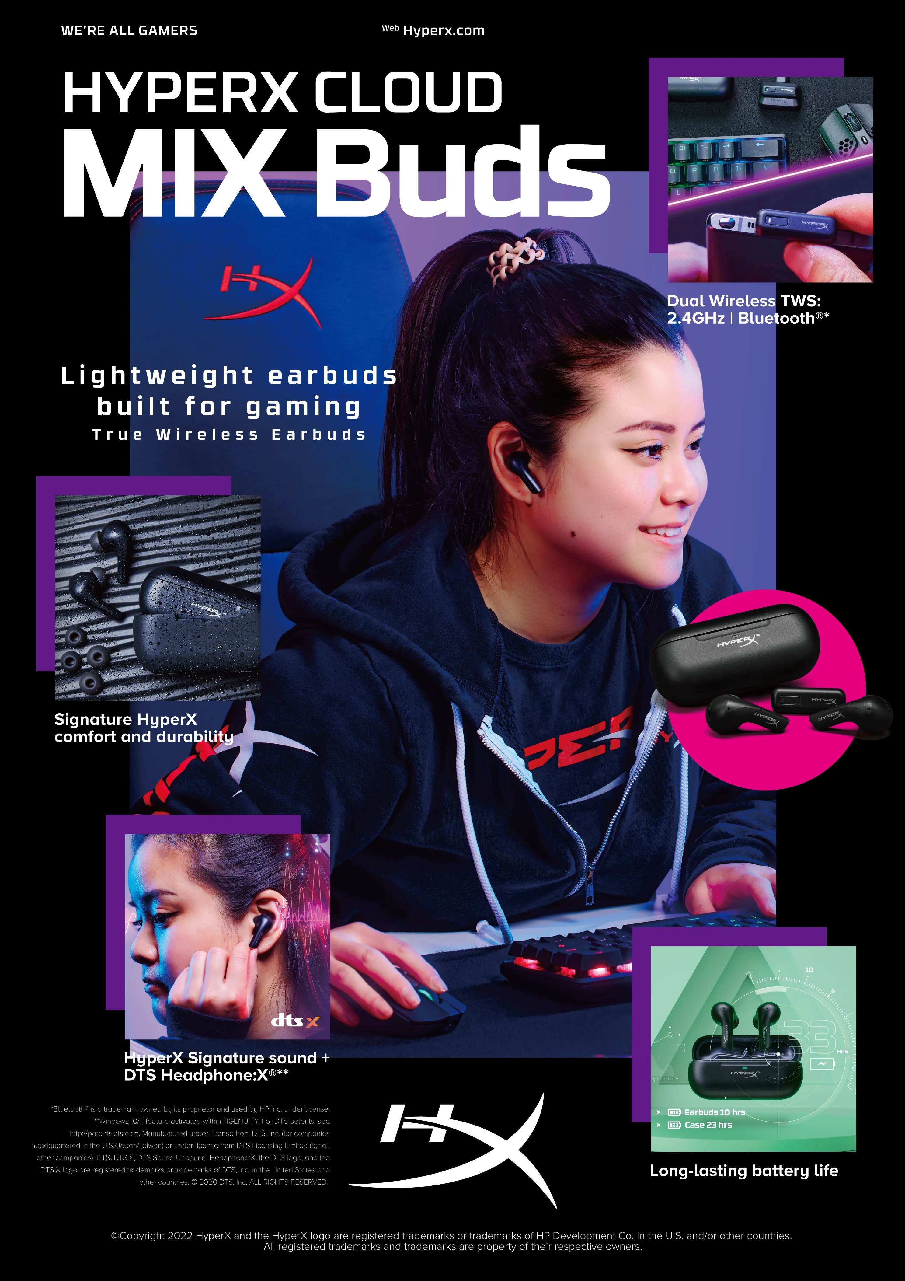 HyperX Cloud MIX Buds Bluetooth - wireless earbuds, black