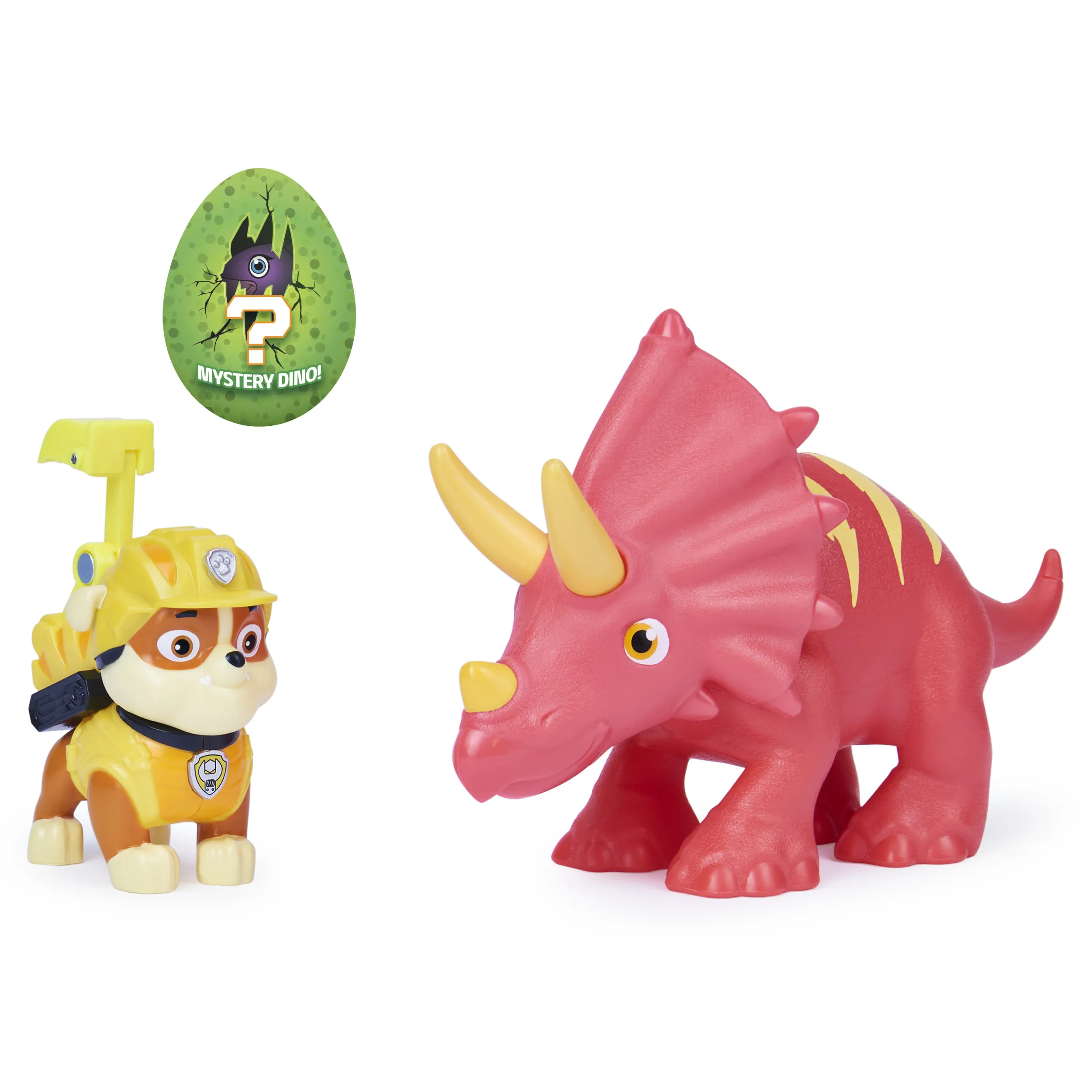 Spin Master Paw Patrol Dino Rescue Rubble Hero Pup Toy Figure (Red/Yellow, Includes Dinosaur Figure and Surprise Dino)