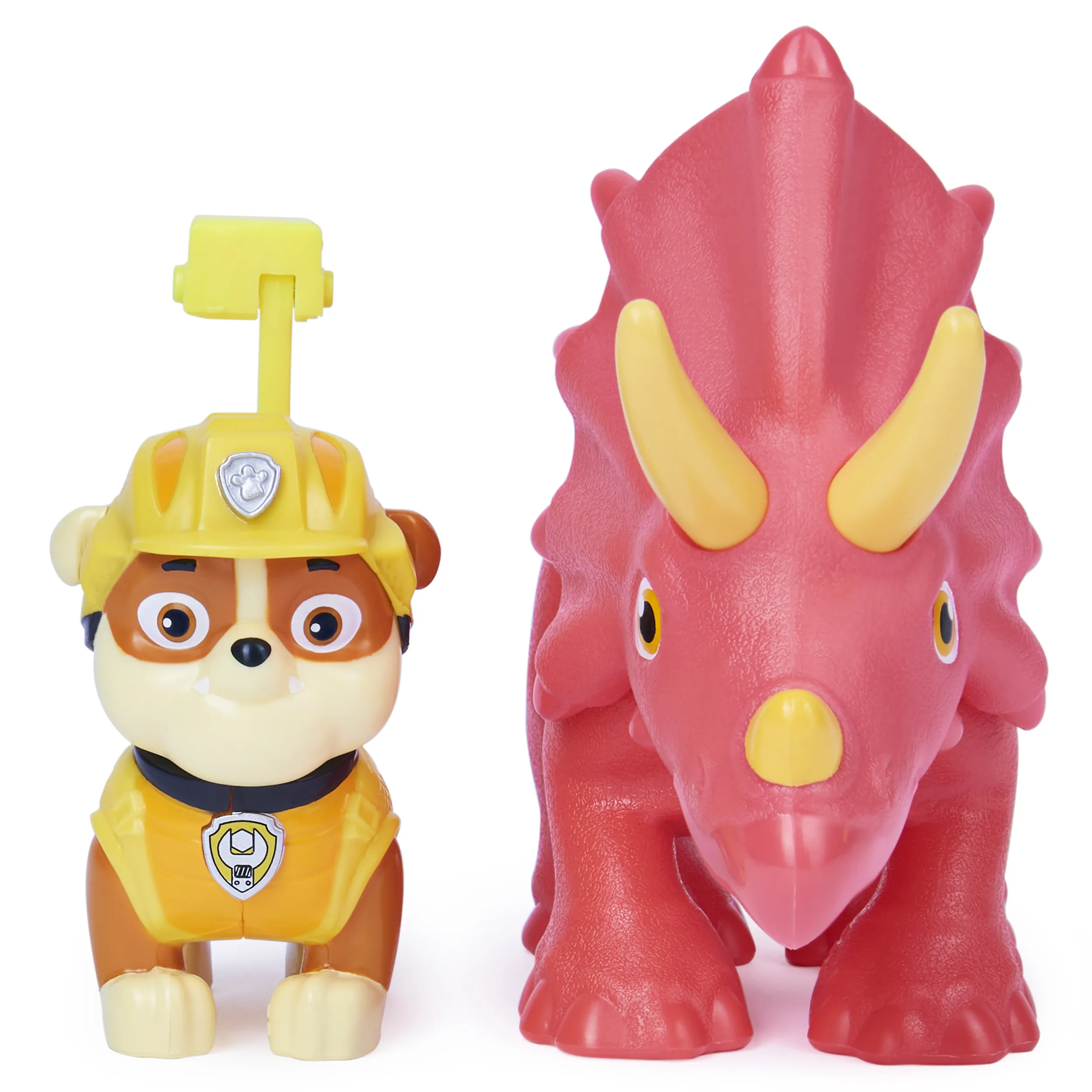Spin Master Paw Patrol Dino Rescue Rubble Hero Pup Toy Figure (Red/Yellow, Includes Dinosaur Figure and Surprise Dino)