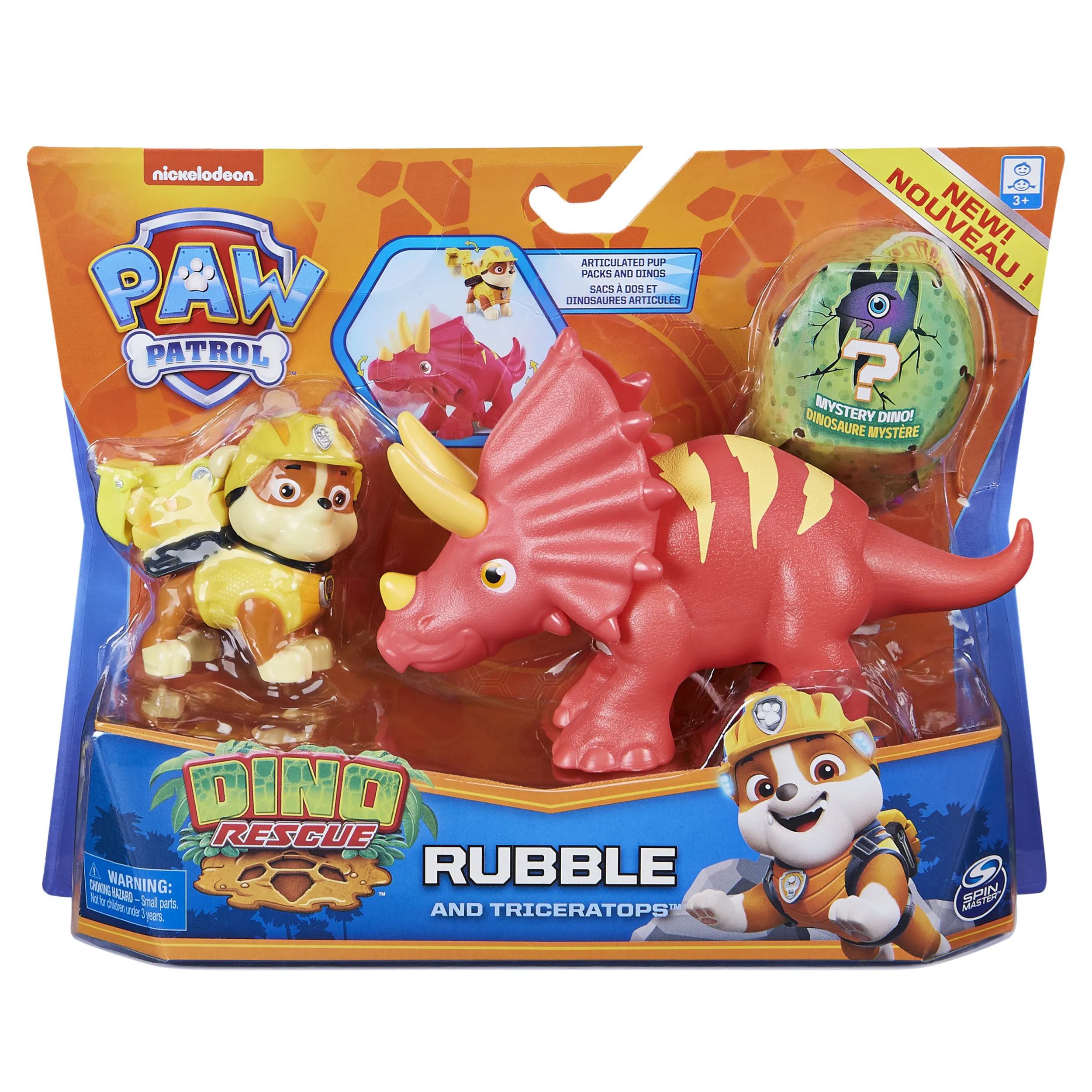 Spin Master Paw Patrol Dino Rescue Rubble Hero Pup Toy Figure (Red/Yellow, Includes Dinosaur Figure and Surprise Dino)