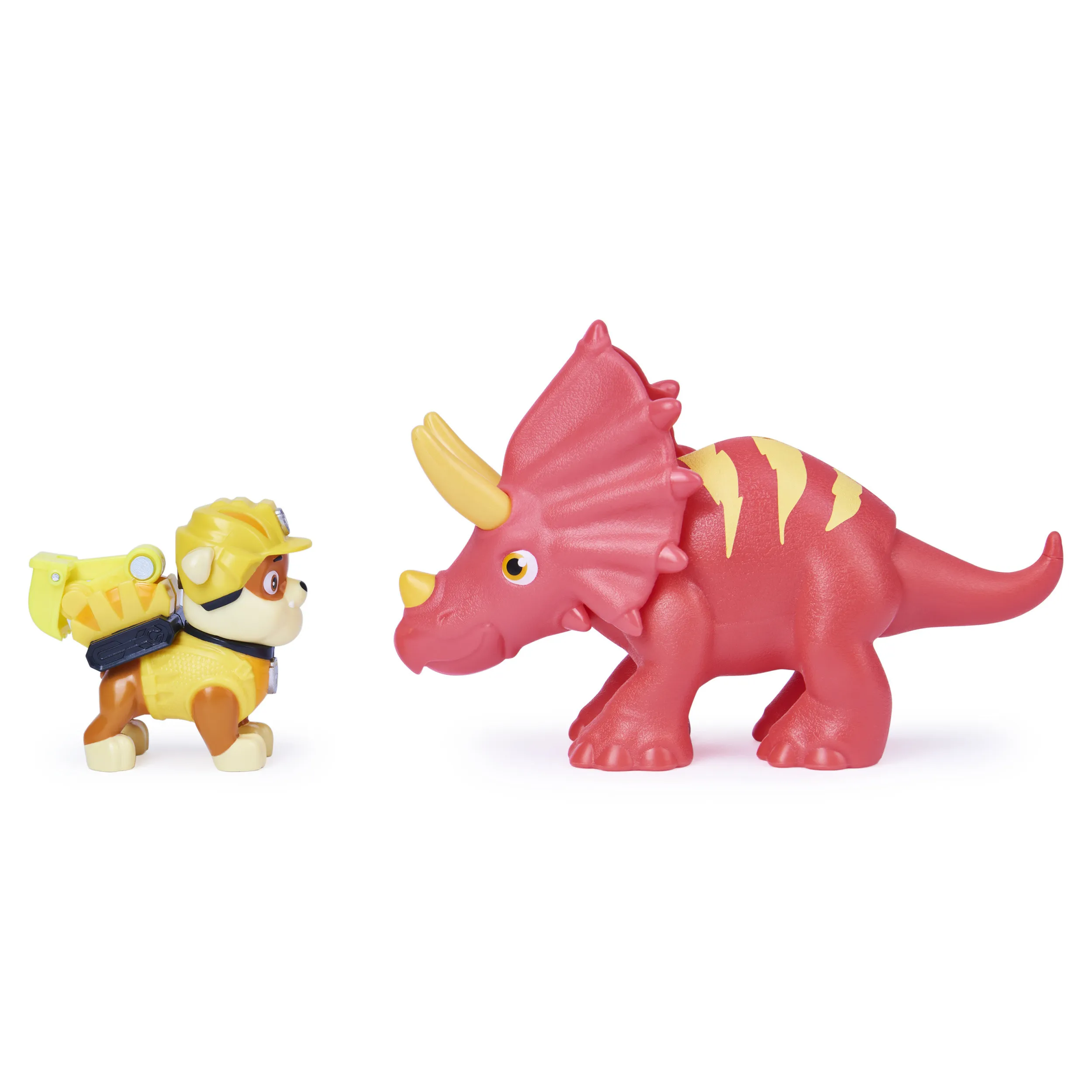 Spin Master Paw Patrol Dino Rescue Rubble Hero Pup Toy Figure (Red/Yellow, Includes Dinosaur Figure and Surprise Dino)