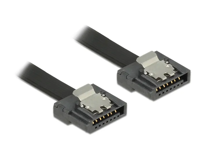 DeLOCK SATA FLEXI kabel, 6Gbps, l&aring;s clips, 0,5m, svart