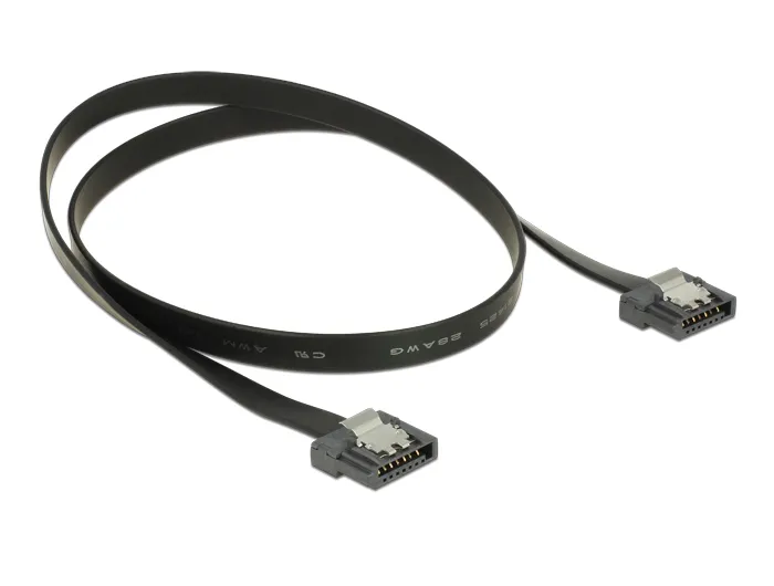 DeLOCK SATA FLEXI kabel, 6Gbps, l&aring;s clips, 0,5m, svart
