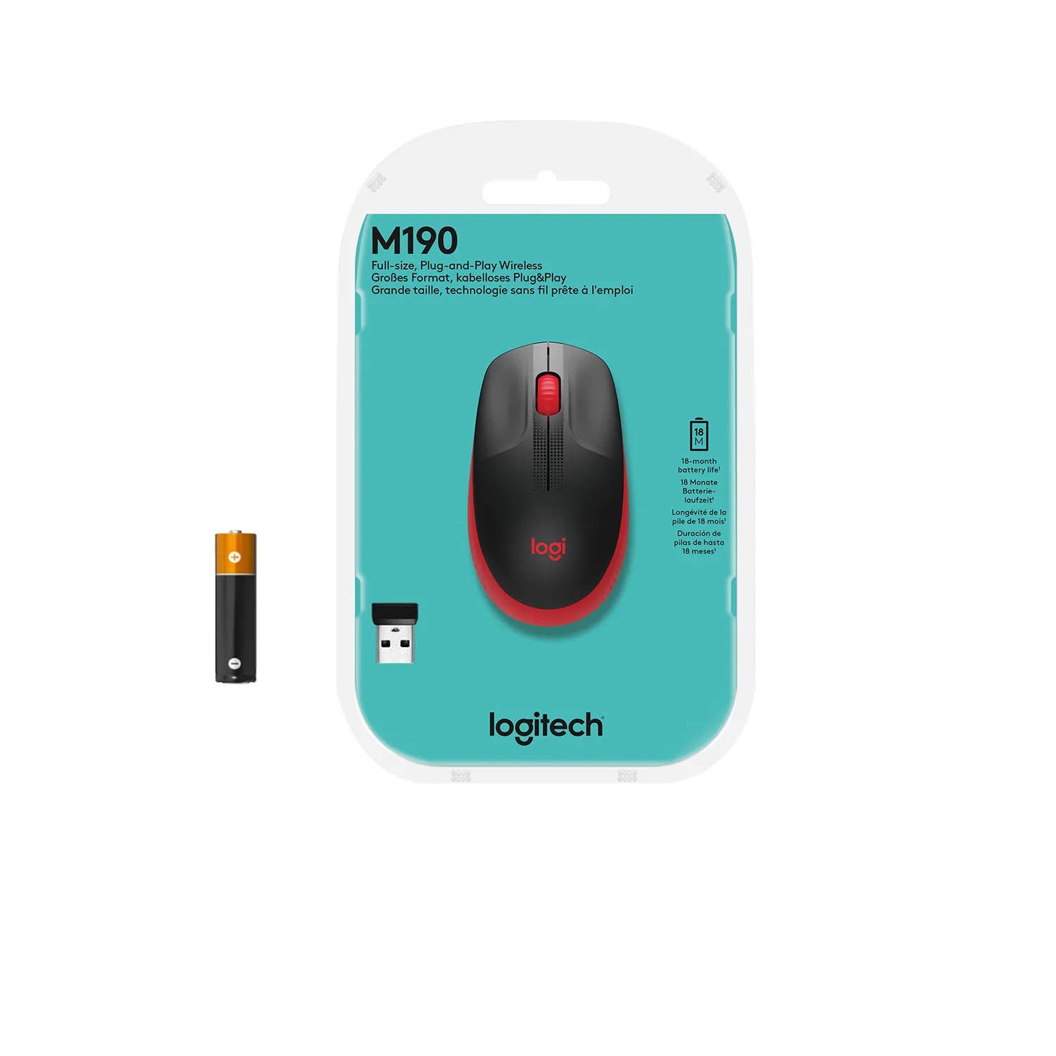 Logitech M190 - wireless mouse, Red
