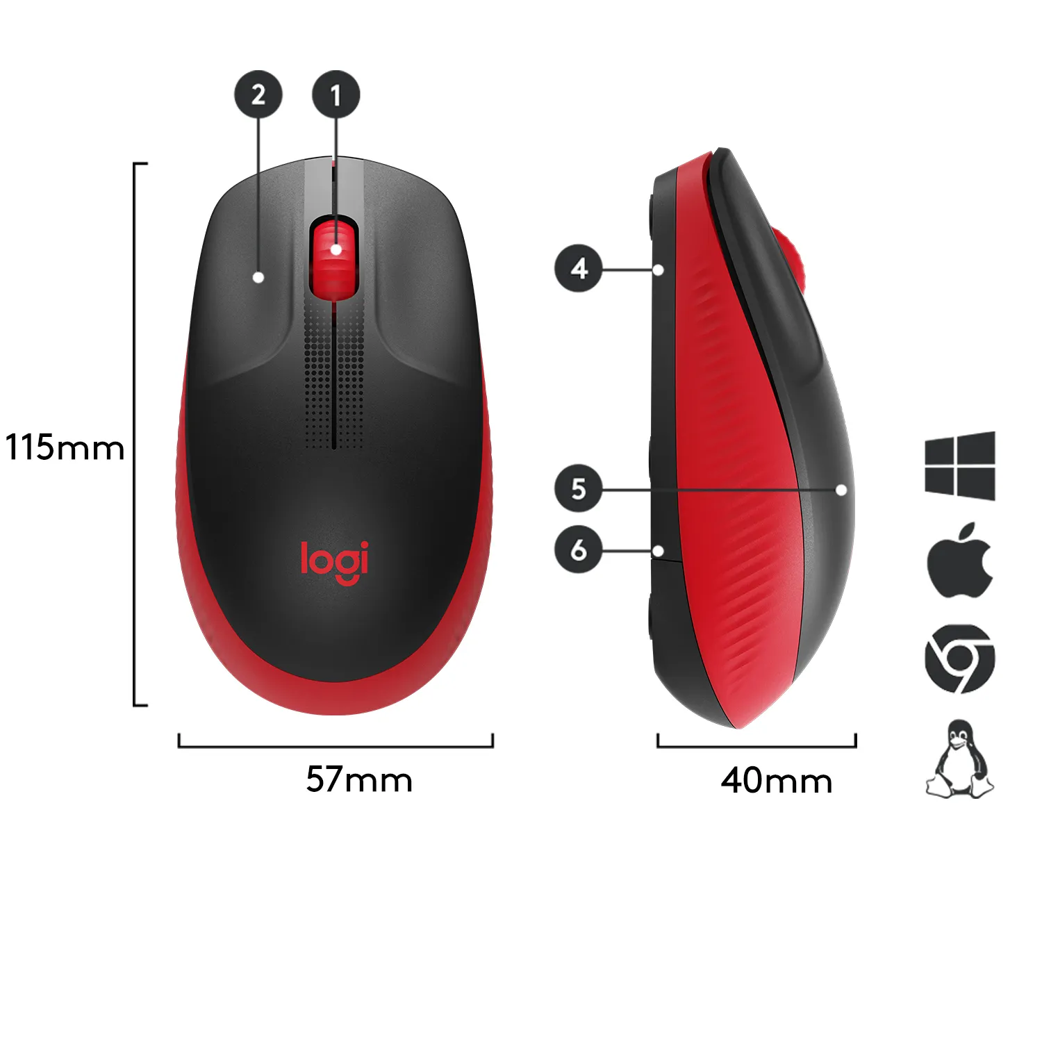 Logitech M190 - wireless mouse, Red