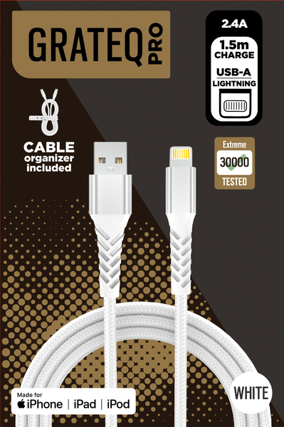 Grateq Pro USB-A - MFi Lightning - cable, 1.5m White