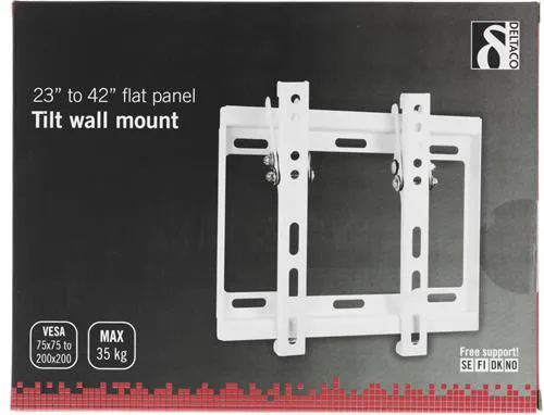 DELTACO Väggfäste, 23-42", 40 kg, tilt 14, VESA 75x75-200x200mm, vit DELTACO Väggfäste, 23-42", 40 kg, tilt 14, VESA 75x75-200x200mm, vit