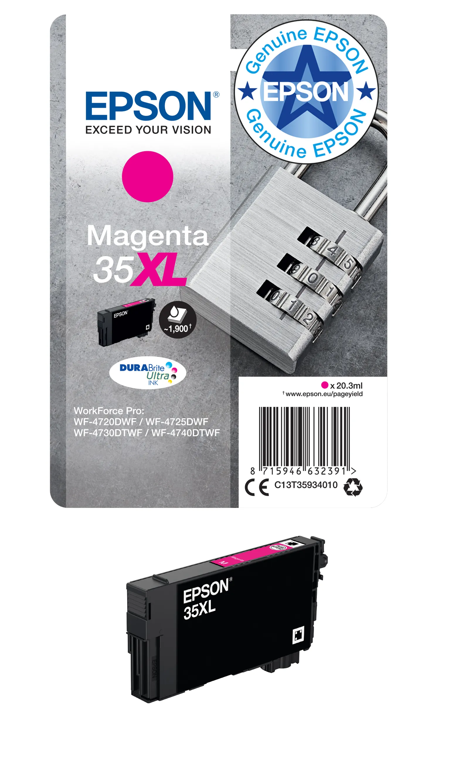 Epson DURABrite Ultra 35XL -mustekasetti, 20.3 ml, magenta