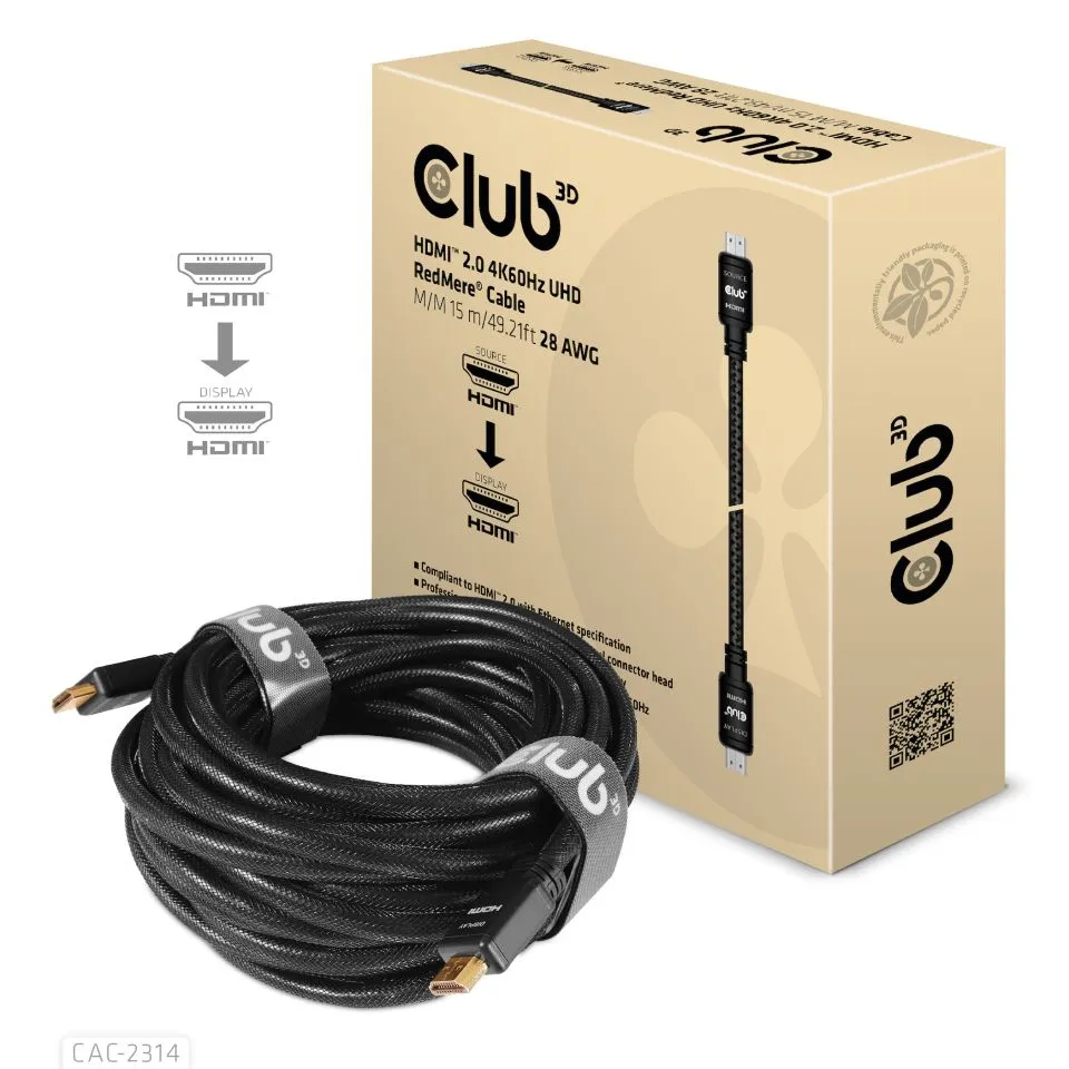 Club 3D  HDMI – HDMI 2.0 - kabel, 15 m, Svart