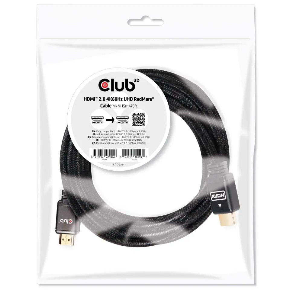 Club 3D  HDMI &ndash; HDMI 2.0 - kabel, 15 m, Svart