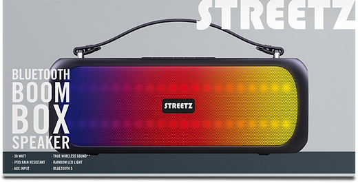 STREETZ BT Boombox 2x 7.5 W, IPX5, AUX, USB flash, LED, black