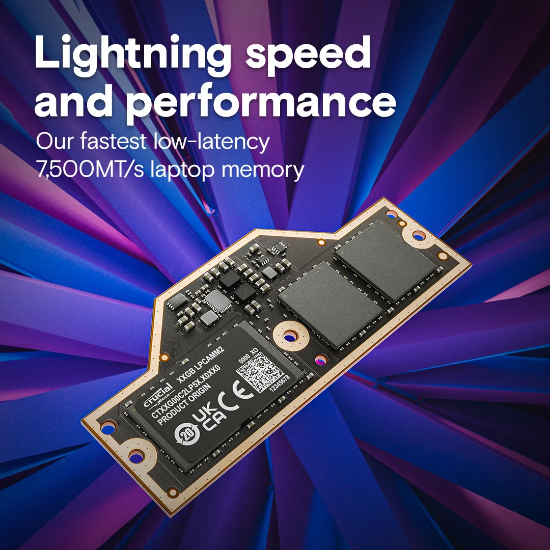 Crucial LPCAMM2 64GB (1 x 64GB) LPDDR5X 7500 MHz Memory