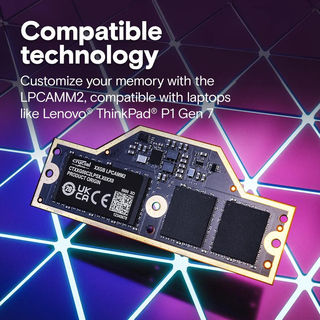 Crucial LPCAMM2 64GB (1 x 64GB) LPDDR5X 7500 MHz Memory