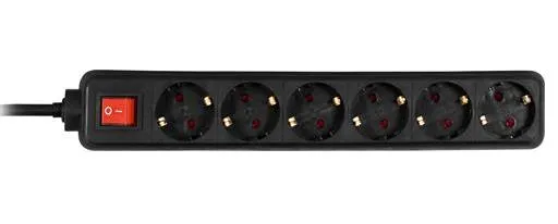 Deltaco GT-123 6 outlets Power Strip, 1.5m, Black