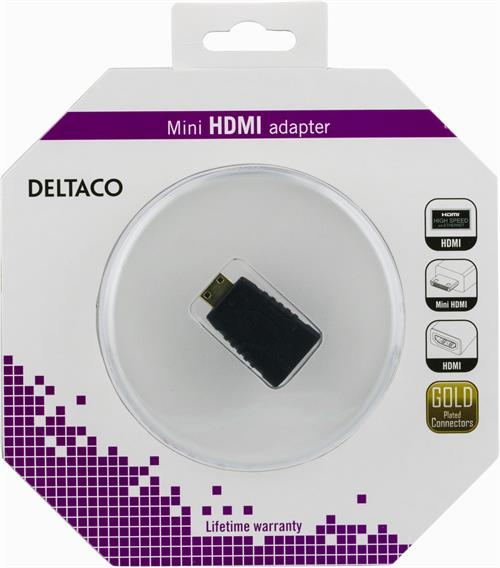 DELTACO HDMI-sovitin mini HDMI ur - HDMI na, 19-pin,kullatut liittimet