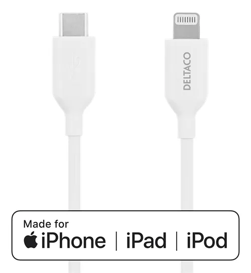 DELTACO USB-C till Lightning kabel, MFi C94, 2m, white