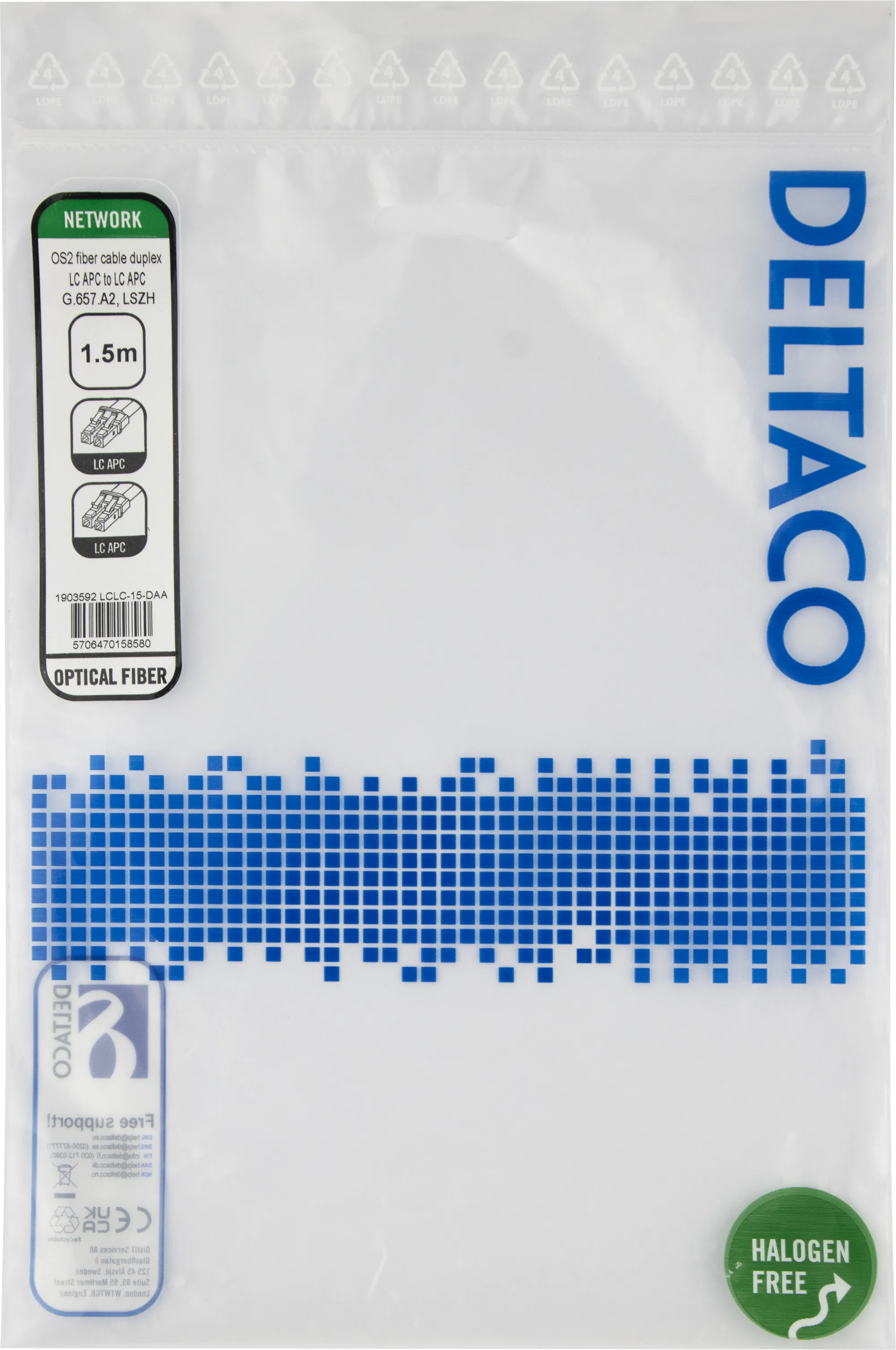 Deltaco OS2 LSZH LC-LC 1.5m fiberkabel, gul