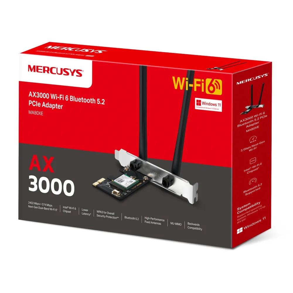 MERCUSYS MA80XE AX3000 - Wi-Fi 6 Bluetooth 5.3 PCI Express adapter, Black