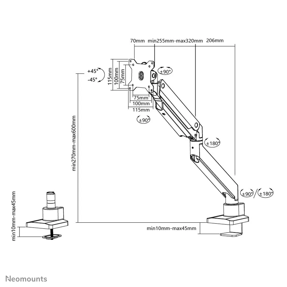 Neomounts by Newstar Flat Screen Desk mount (10-49&quot;) desk clamp grommet