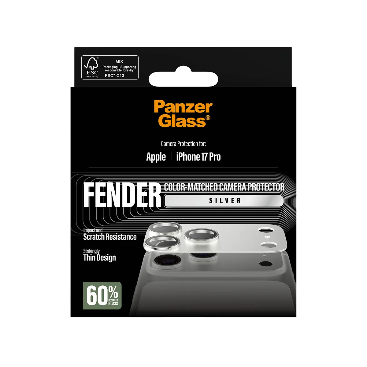 PanzerGlass Fender iPhone 17 Pro - kameralinsskydd Silver