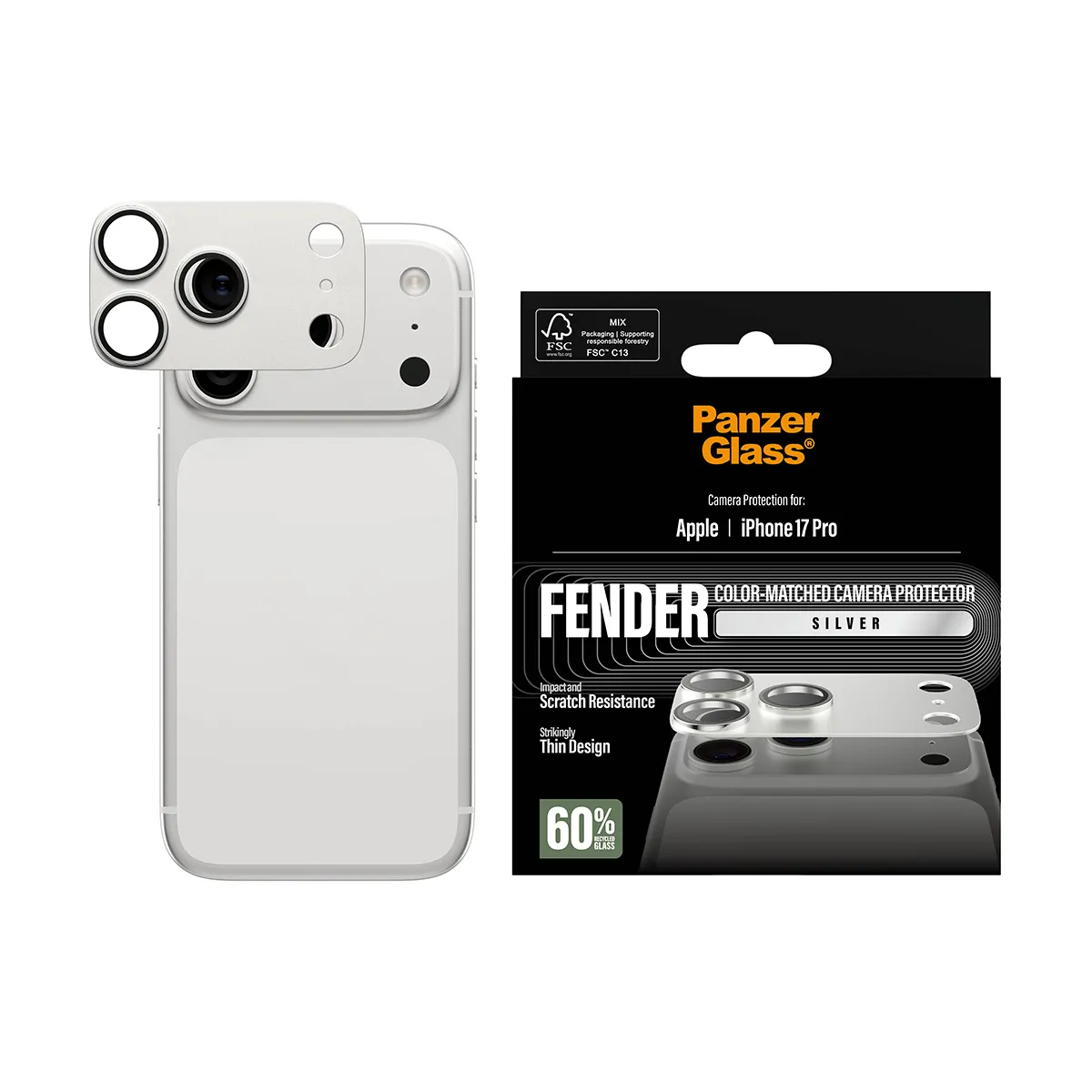 PanzerGlass Fender iPhone 17 Pro - kameralinsskydd Silver