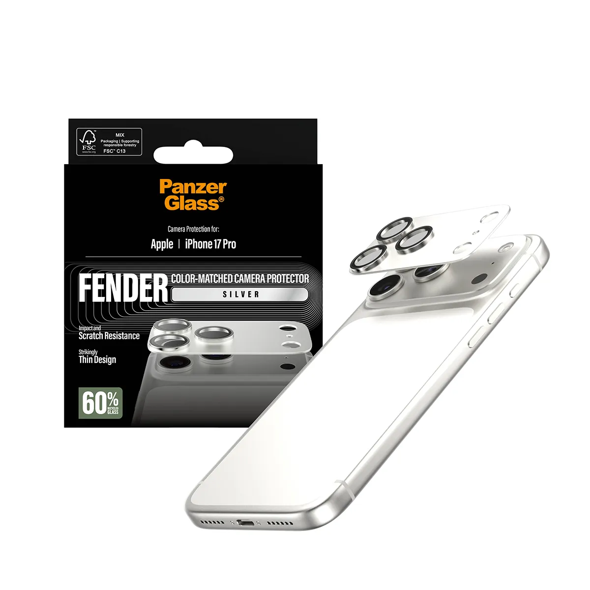 PanzerGlass Fender iPhone 17 Pro - kameralinsskydd Silver