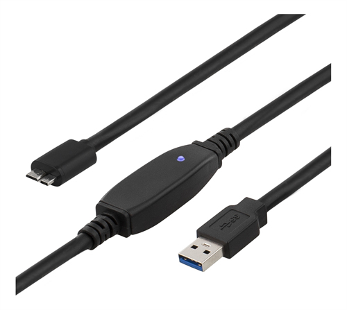 DELTACO aktiiv. USB 3.0-kaapeli, Type A ur - Type Micro B ur, 5m, sin.