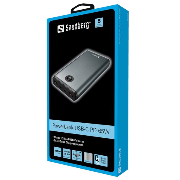 Sandberg Powerbank USB-C PD 65W, Black