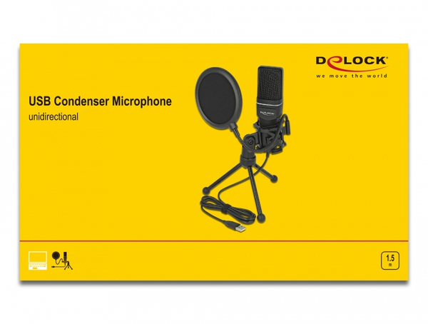 DeLOCK 66331, USB, Condenser Microphone, Black