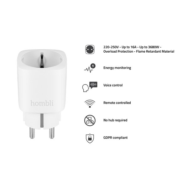 Hombli Smart Socket HBSS-0109 -&auml;lypistorasia, Wi-Fi, valkoinen