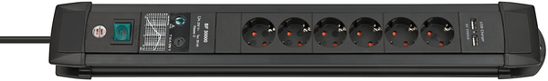 Brennenstuhl, Premium-Line, 6xCEE 7/4, 2xUSB, musta